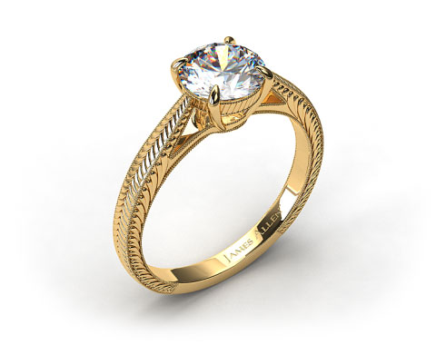 18k Yellow Gold Fluted Basket Diamond Engagement Ring